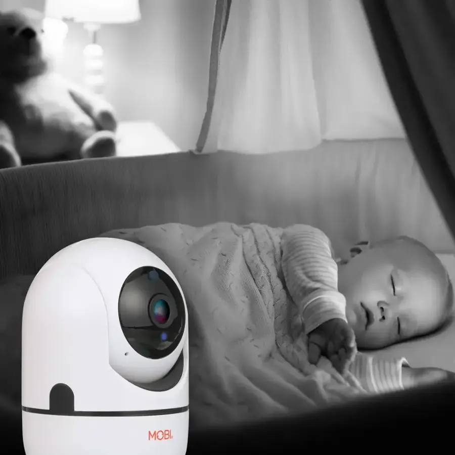 Alt View 14. MOBI - Cam HDX Smart HD Pan & Tilt Wi-Fi Baby Monitoring Camera with 2-way Audio and Powerful Night Vision - White.