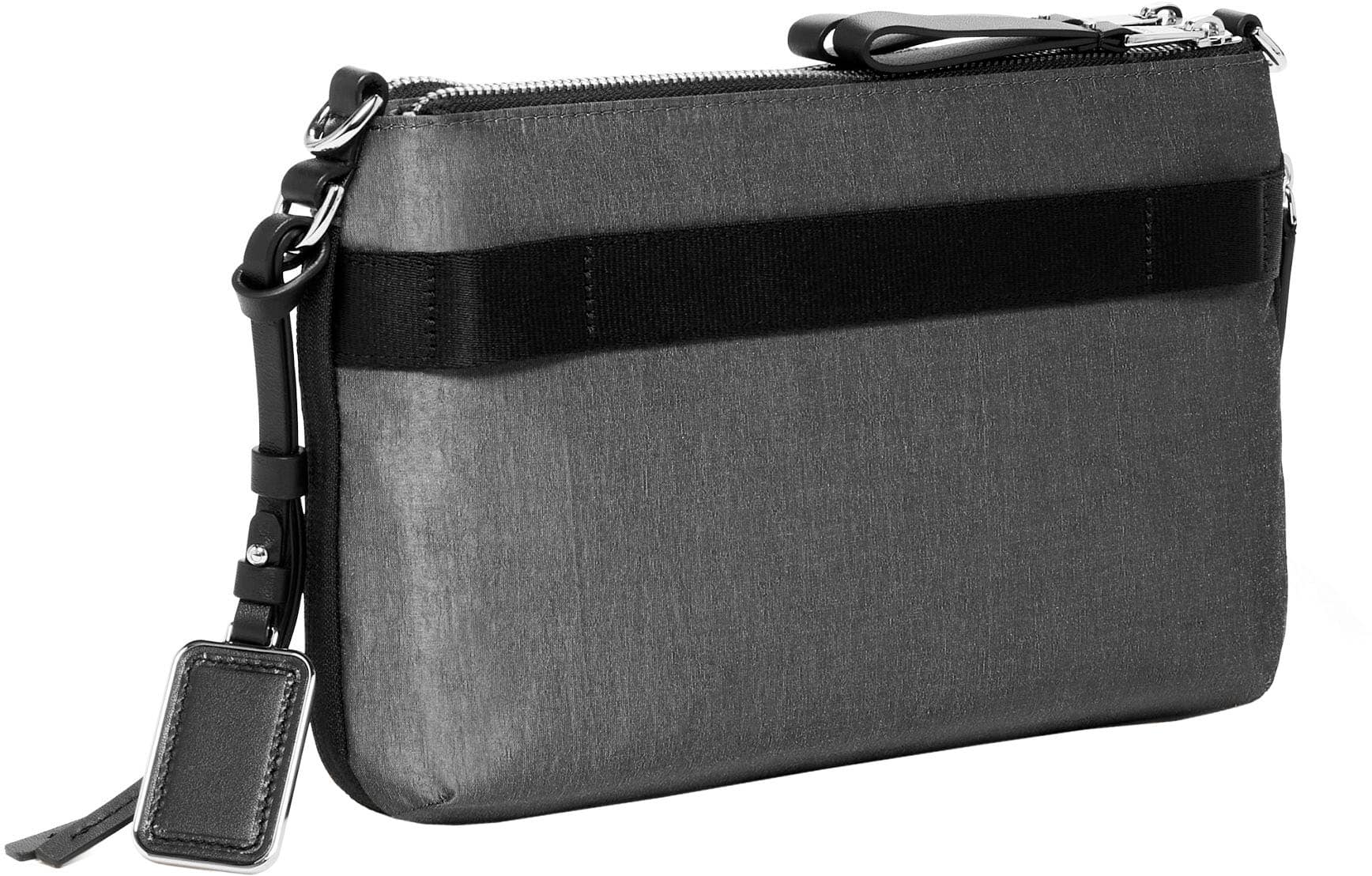 Left View: TUMI - Voyageur Sarina Crossbody - Pewter Metallic