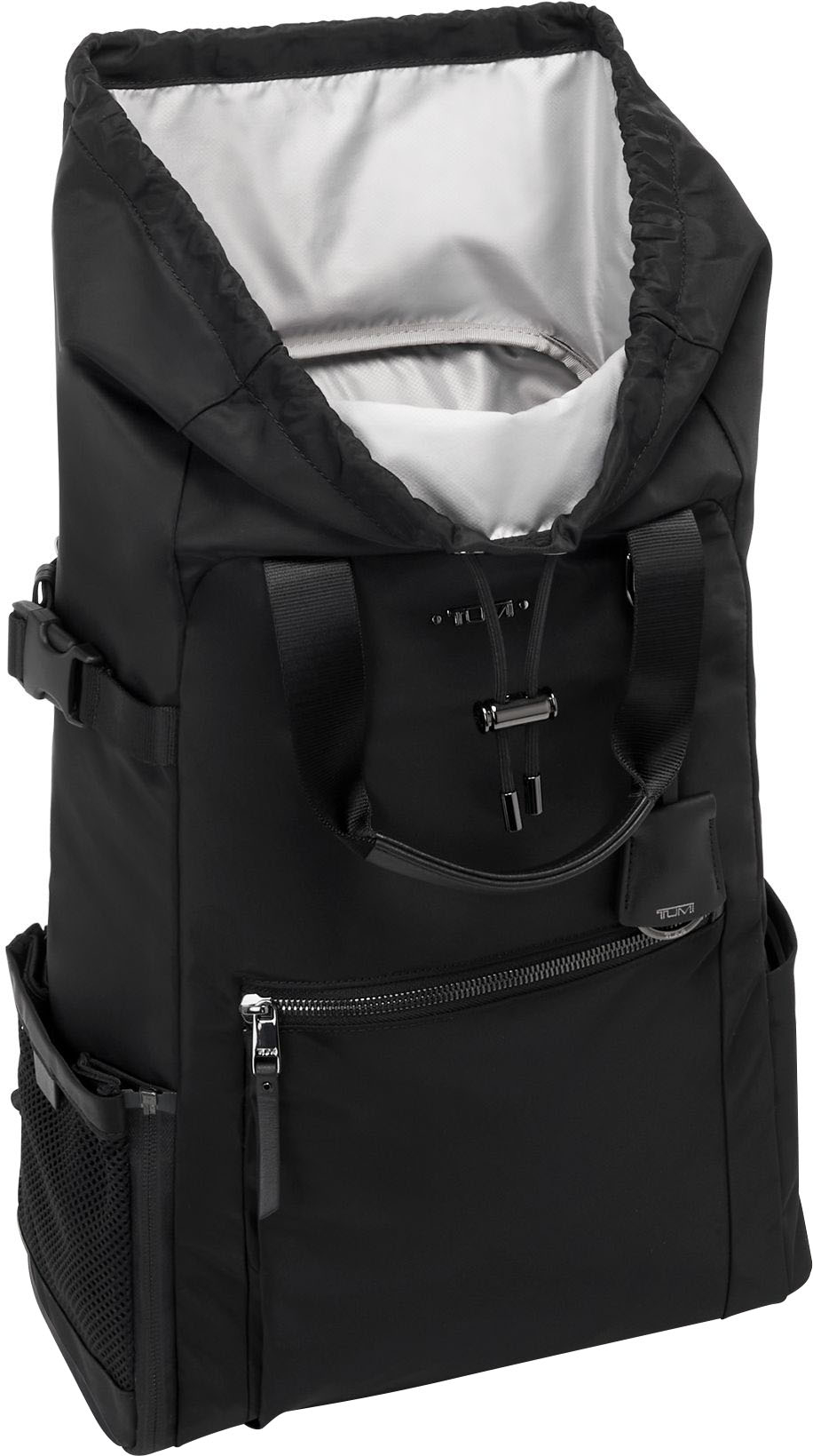 Left View: TUMI - Voyageur Fern Drawstring Backpack - Black