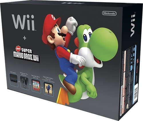 Restored Wii Black Console With New Super Mario Brothers Wii And Music CD  (Refurbished) 