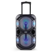 QFX - 2 x 10" Trolley and Wheels BT Speaker Rechargeable - Black - Front_Zoom