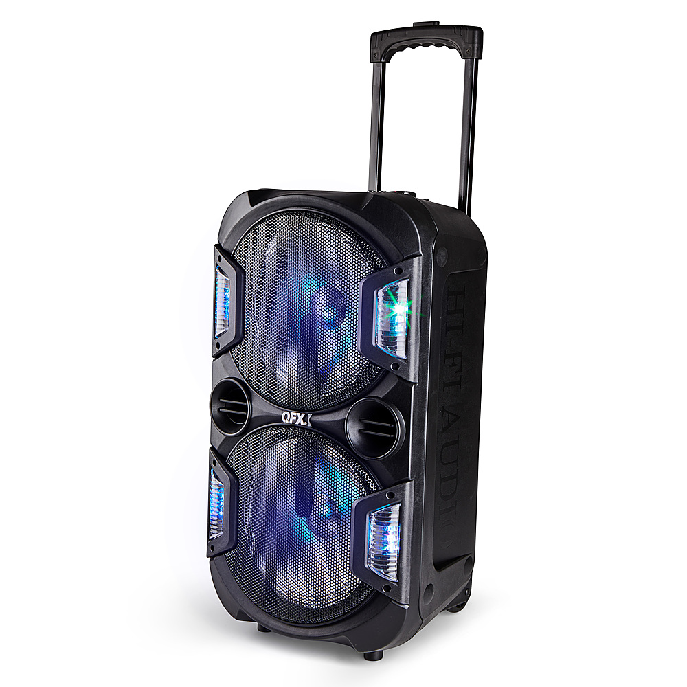 Left View: QFX - 2 x 10" Trolley and Wheels BT Speaker Rechargeable - Black