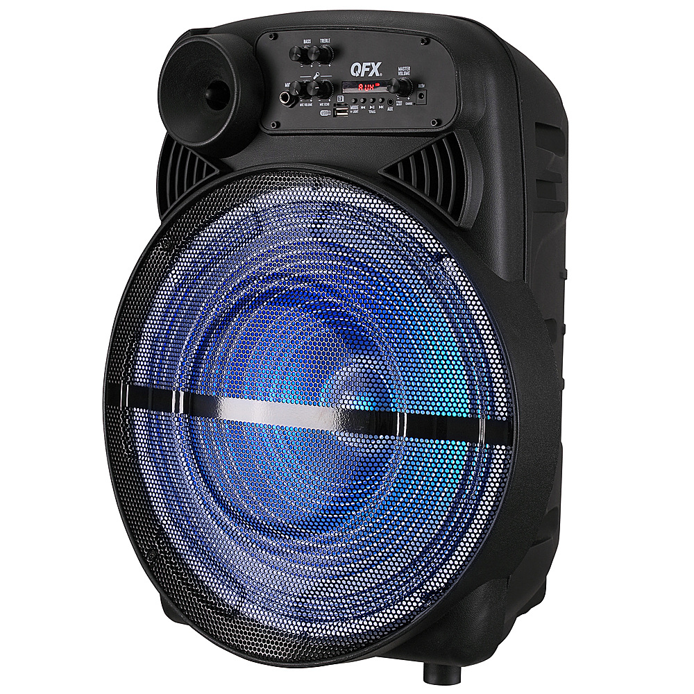 Left View: QFX - 15" BT Speaker Rechargeable with Lights - Black