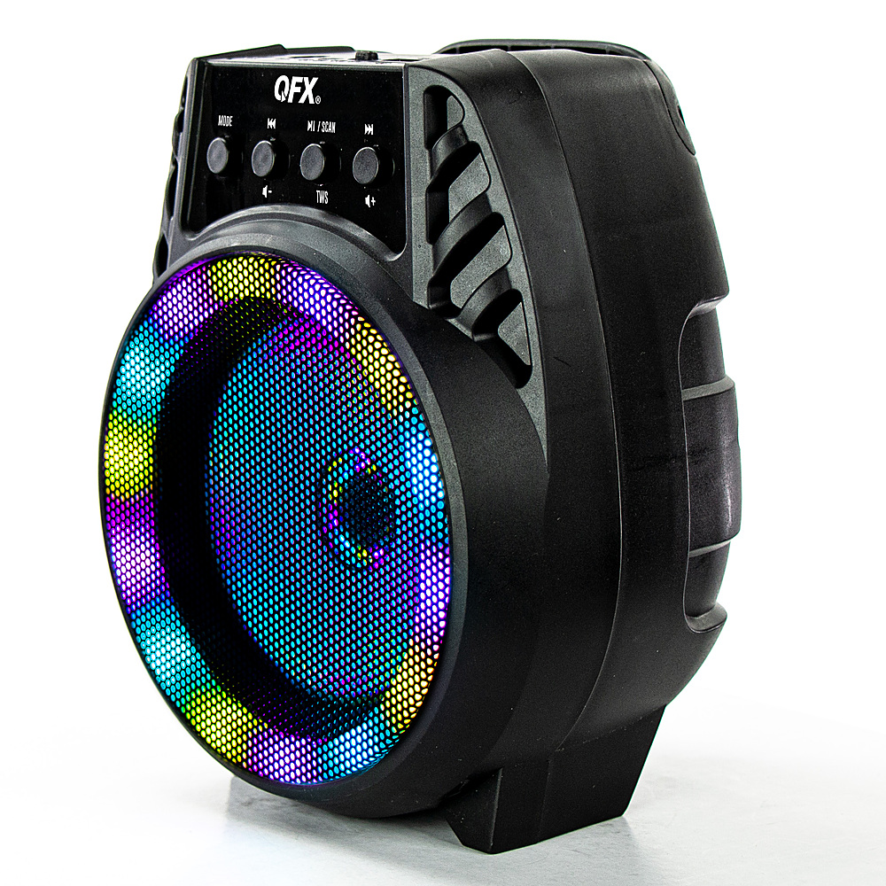 Left View: QFX - 4" BT Rechargeable Speaker with Lights - Black