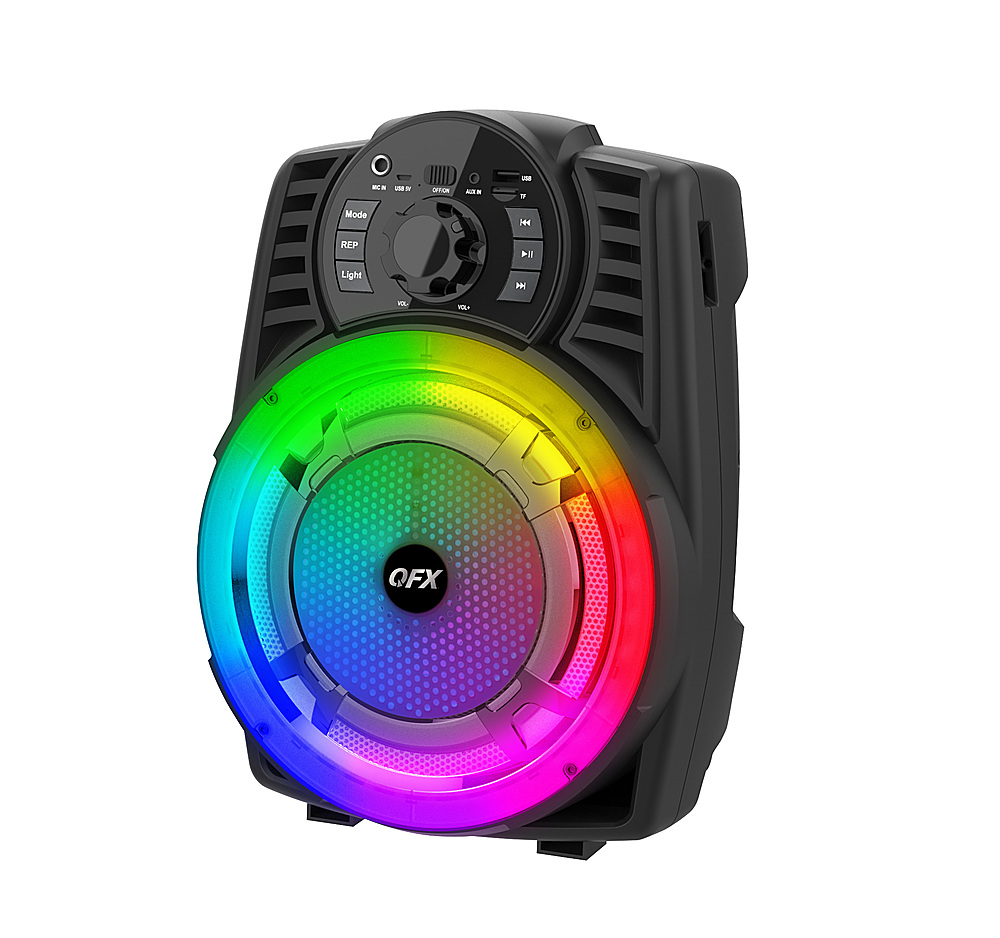 Left View: QFX - 8" Rechargeable BT Speaker with Lights - Black