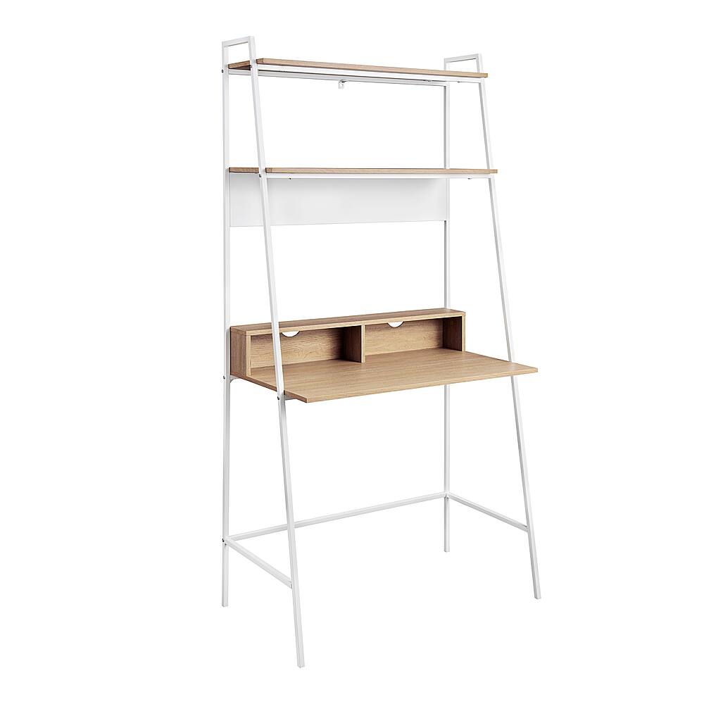 Left View: Walker Edison - Urban Metal Frame Desk with Magnet Board - Coastal Oak/White