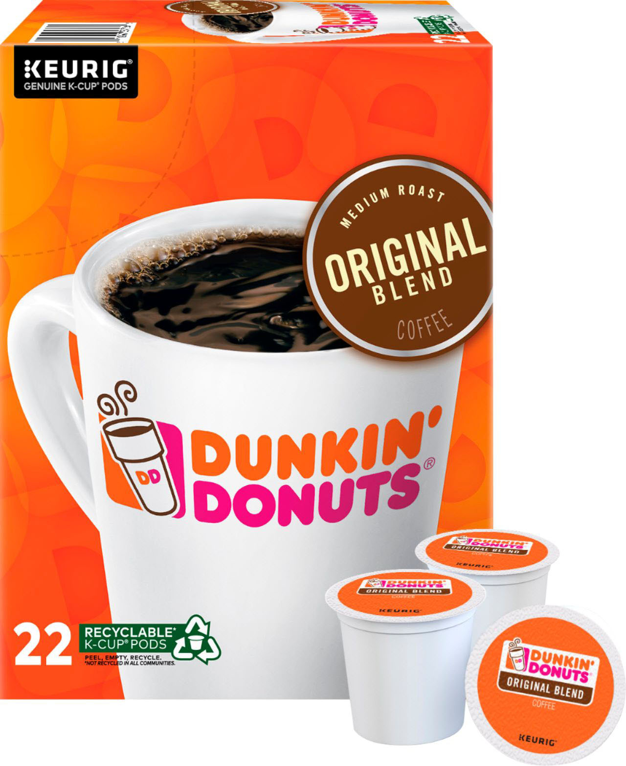 Angle View: Dunkin' Donuts Original Blend Coffee, Keurig Single-Serve K-Cup Pods, Medium Roast, 22 Count