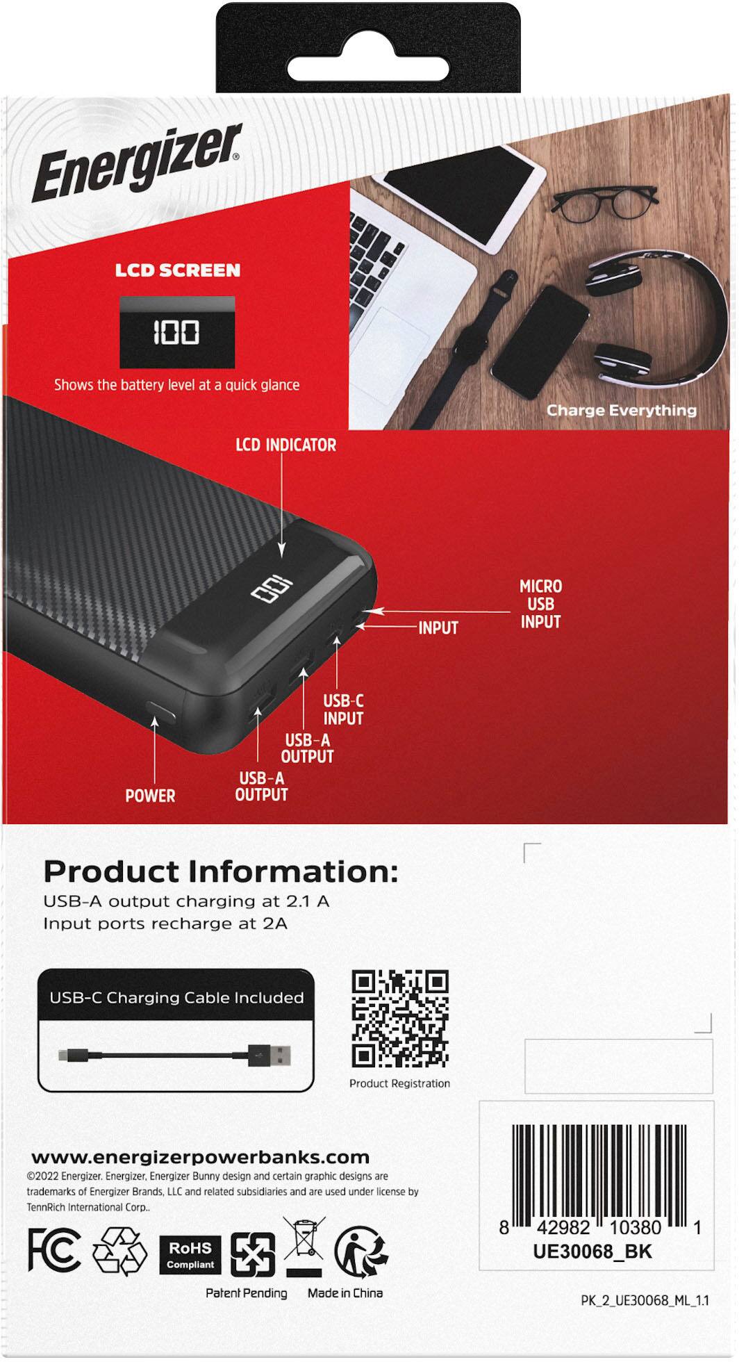 Alt View 14. Energizer - MAX 30,000mAh 15W USB-C 3-Port Universal Portable Battery Charger/Power Bank w/ LCD screen for Smartphones & Accessories - Black.