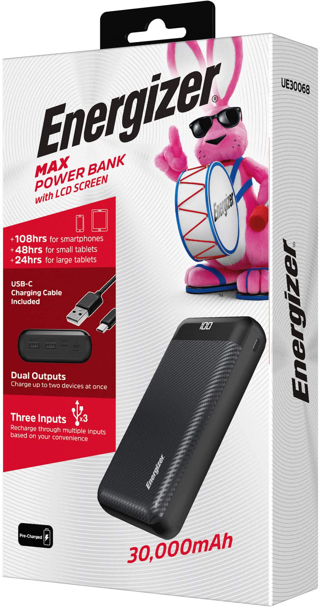 Alt View 15. Energizer - MAX 30,000mAh 15W USB-C 3-Port Universal Portable Battery Charger/Power Bank w/ LCD screen for Smartphones & Accessories - Black.