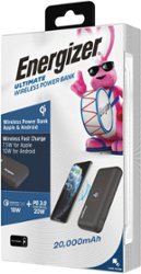Energizer - Ultimate Lithium 20,000mAh 20W Qi Wireless Portable Charger/Power Bank QC 3.0 & PD 3.0 for Apple, Android, USB Devices - Black - Front_Zoom