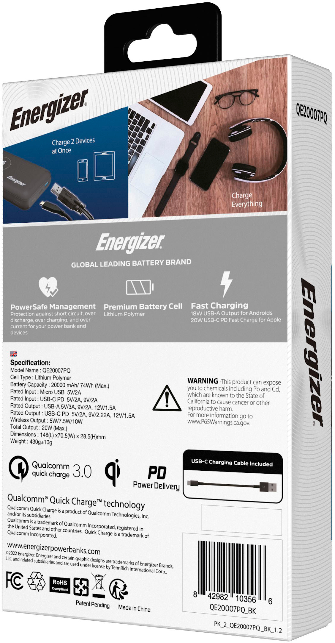 Energizer Ultimate Lithium 20,000mAh 20W Qi Wireless Portable Charger/Power  Bank QC 3.0 & PD 3.0 for Apple, Android, USB Devices Black QE20007PQ - Best  Buy