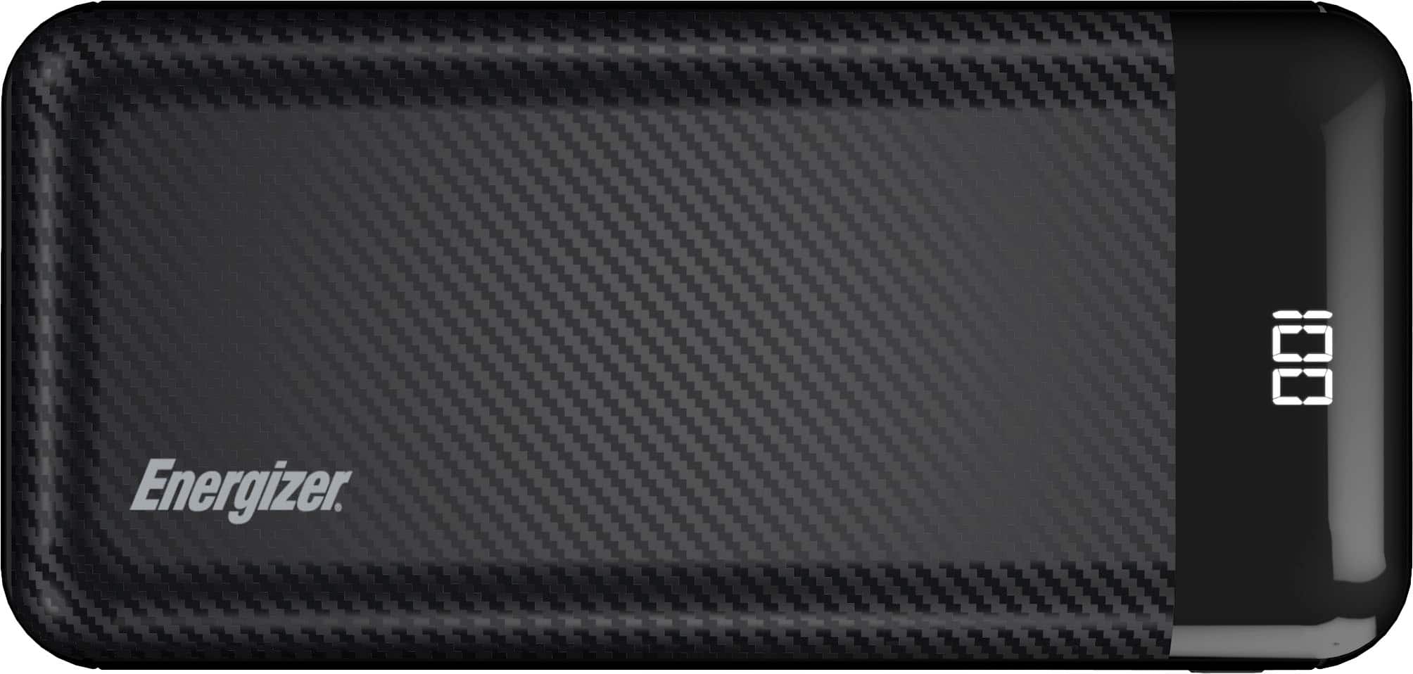 Angle. Energizer - MAX 20,000mAh 15W USB-C 3-Port Universal Portable Battery Charger/Power Bank w/ LCD screen for Smartphones & Accessories - Black.