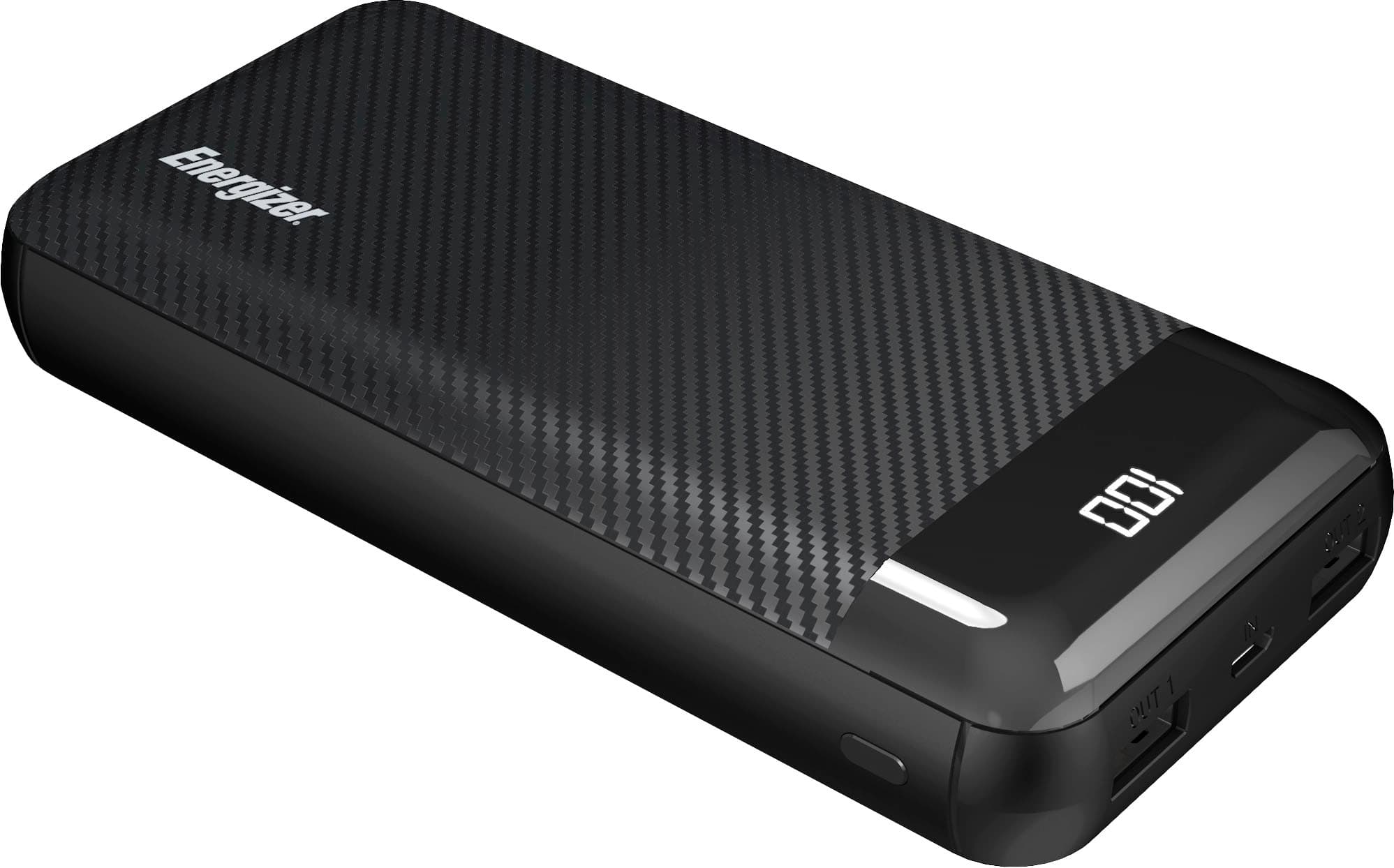 Front. Energizer - MAX 20,000mAh 15W USB-C 3-Port Universal Portable Battery Charger/Power Bank w/ LCD screen for Smartphones & Accessories - Black.
