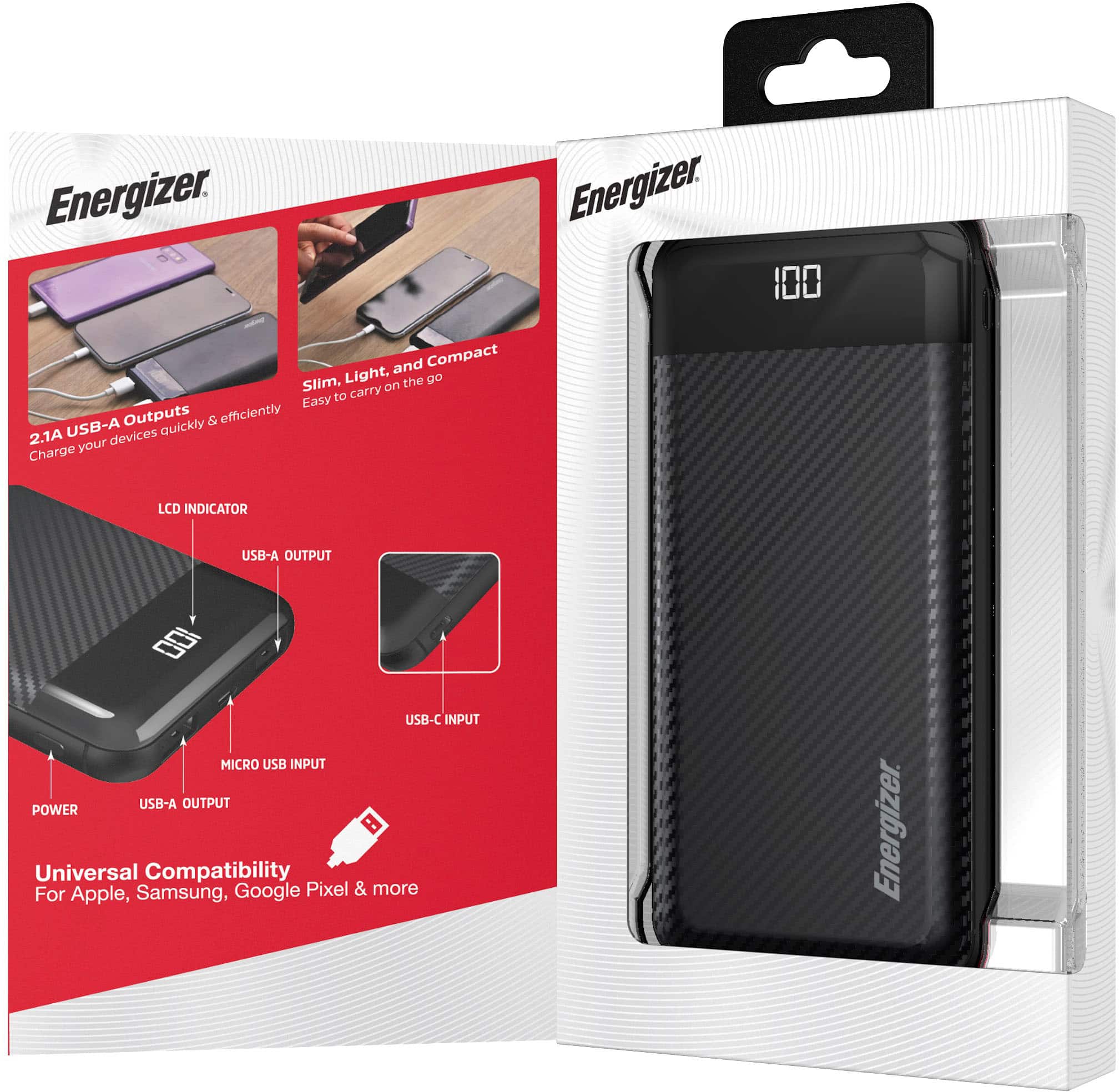 Alt View 16. Energizer - MAX 20,000mAh 15W USB-C 3-Port Universal Portable Battery Charger/Power Bank w/ LCD screen for Smartphones & Accessories - Black.