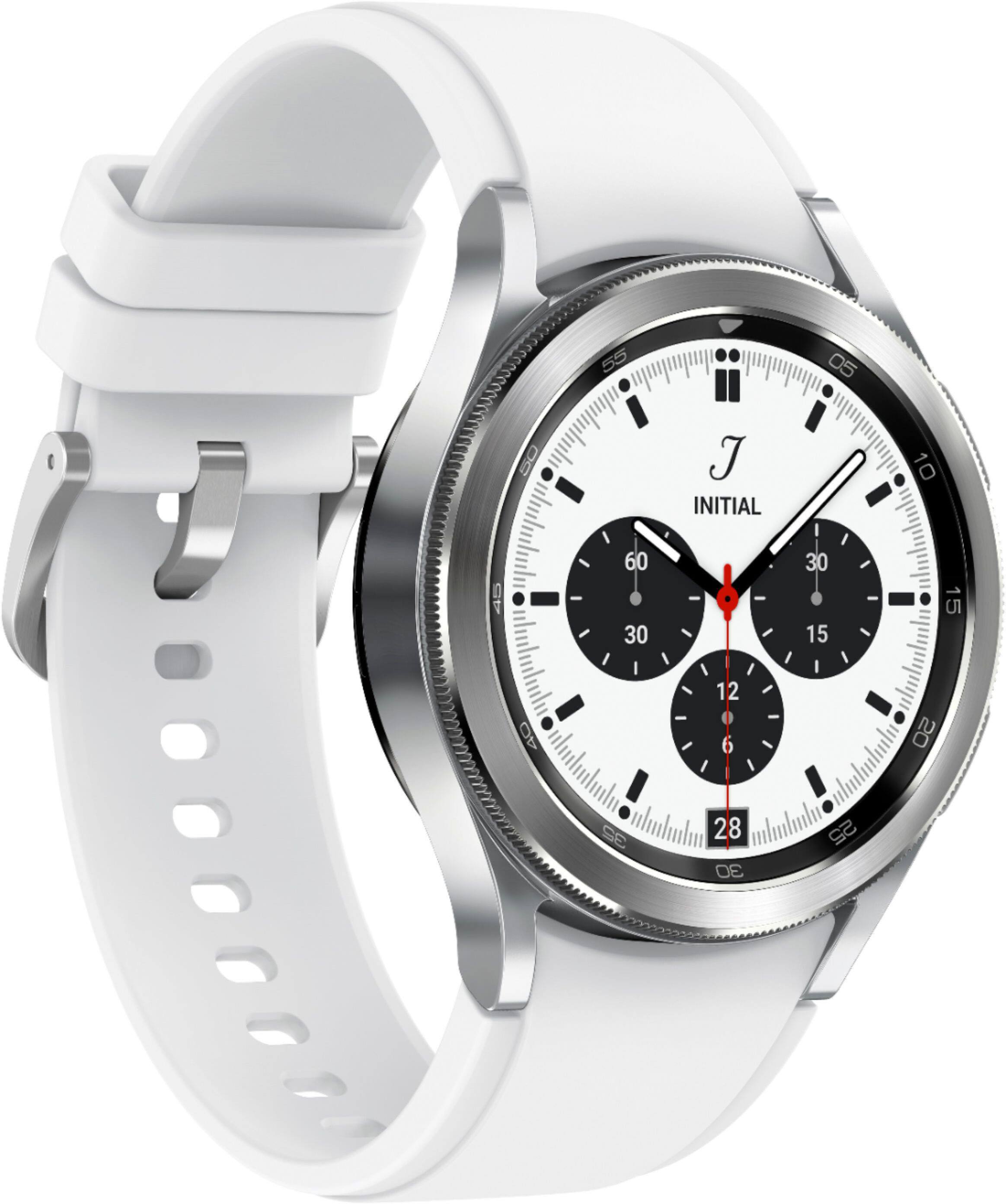 Alt View 12. Samsung - Geek Squad Certified Refurbished Galaxy Watch4 Classic Stainless Steel Smartwatch 42mm LTE - Silver.