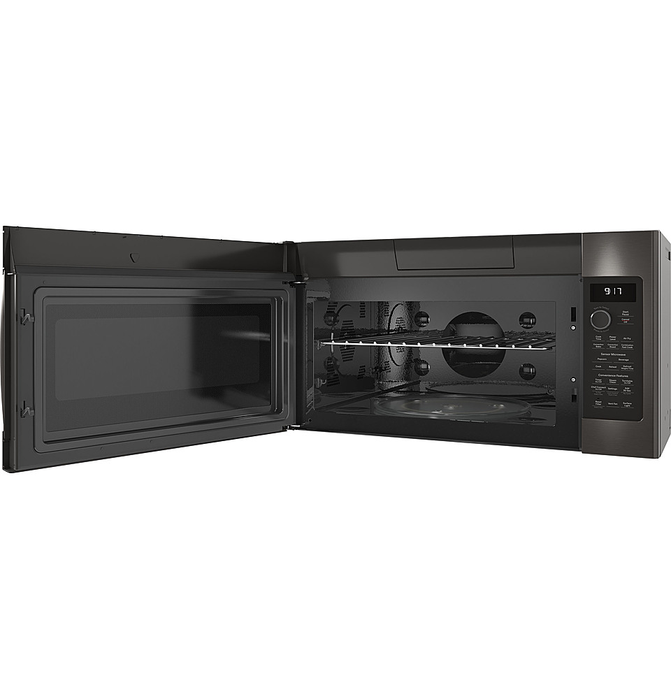 Angle View: Samsung - 1.1 cu. ft. Smart SLIM Over-the-Range Microwave with 550 CFM Hood Ventilation, Wi-Fi & Voice Control - Black stainless steel