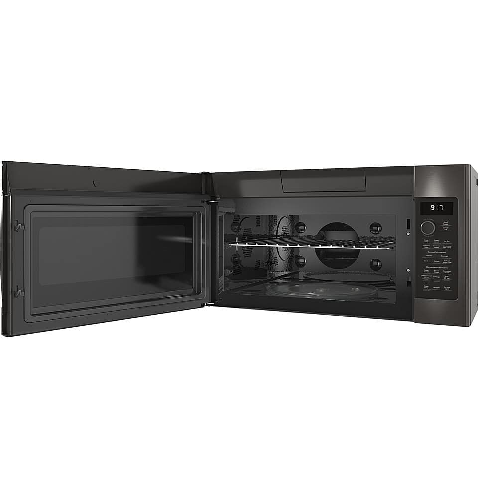 Angle. GE Profile - Profile Series 1.7 Cu. Ft. Convection Over-the-Range Microwave with Sensor Cooking and Chef Connect - Black Stainless Steel.