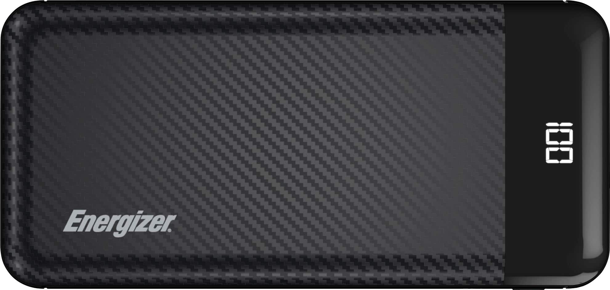 Angle. Energizer - MAX 10,000mAh 15W USB-C 3-Port Universal Portable Battery Charger/Power Bank w/ LCD screen for Smartphones & Accessories - Black.