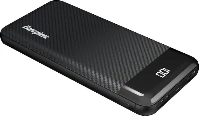 Front. Energizer - MAX 10,000mAh 15W USB-C 3-Port Universal Portable Battery Charger/Power Bank w/ LCD screen for Smartphones & Accessories - Black.
