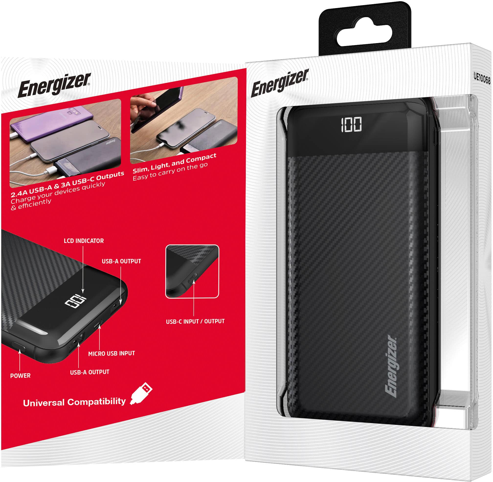 Alt View 15. Energizer - MAX 10,000mAh 15W USB-C 3-Port Universal Portable Battery Charger/Power Bank w/ LCD screen for Smartphones & Accessories - Black.