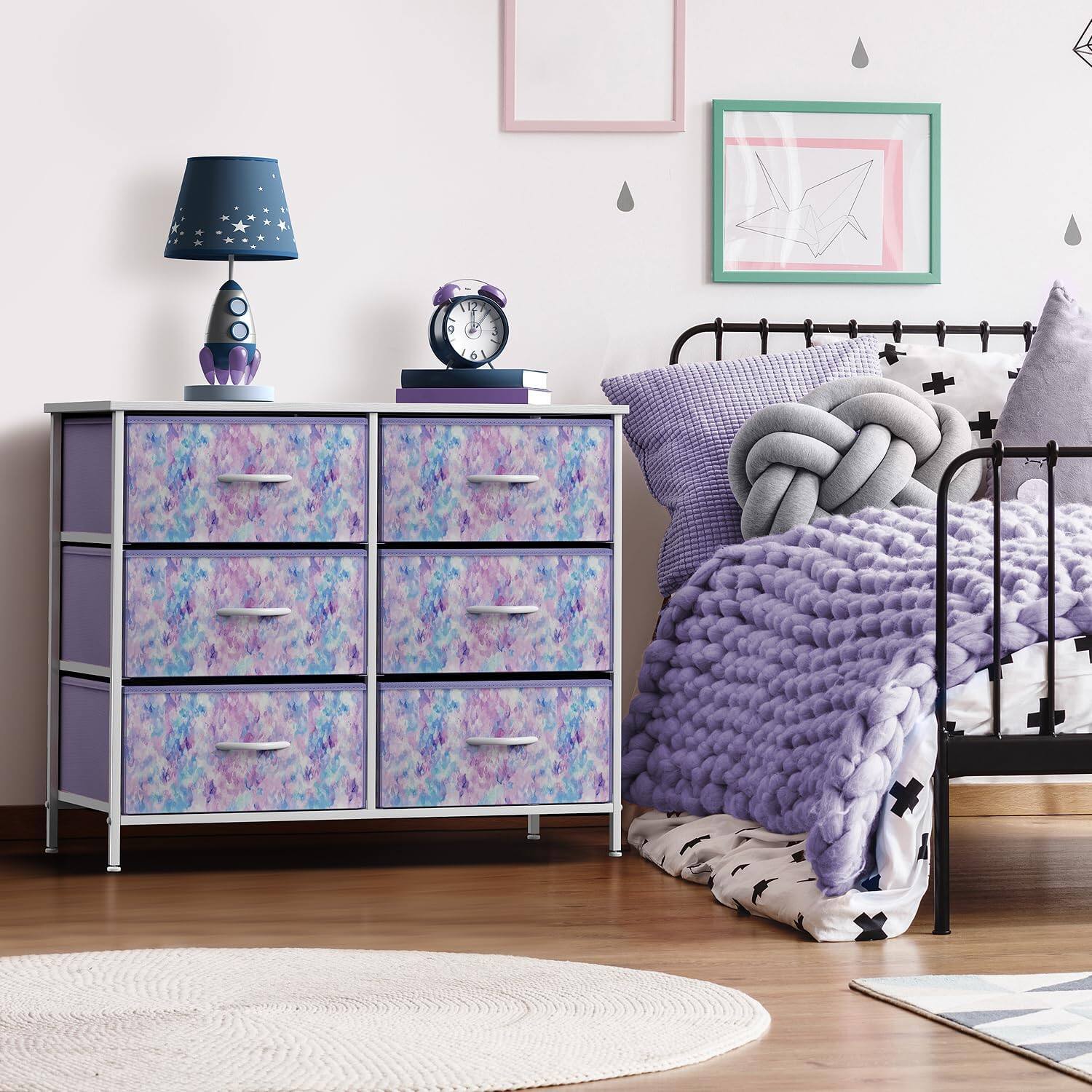 Alt View 1. Sorbus - Sorbus Dresser with 6 Drawers, Furniture Storage Tower Unit for Bedroom, Hallway, Closet Wood Top Fabric Drawers Chest - Purple Tie-Dye.