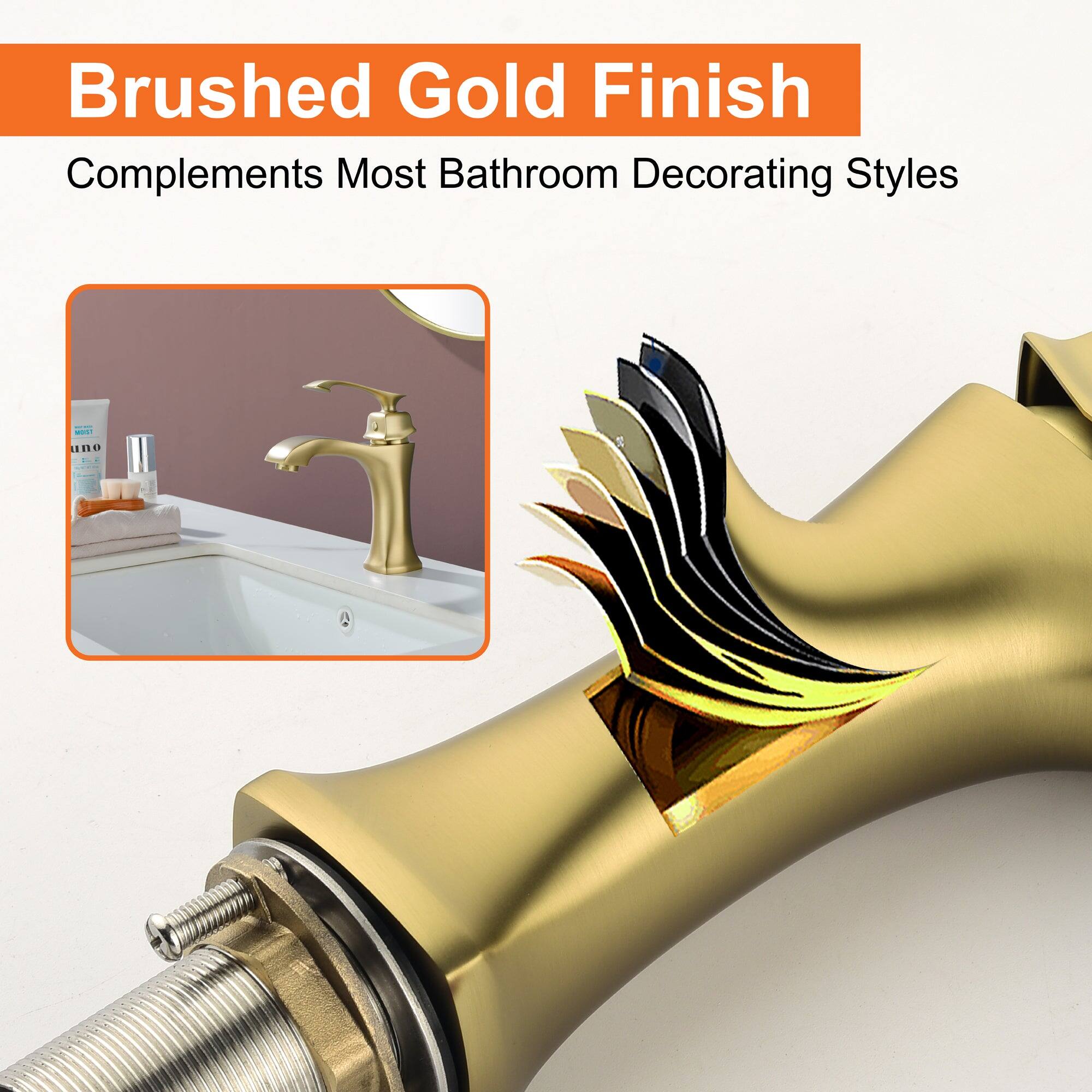 Brushed Gold Finish  
Complements Most Bathroom Decorating Styles