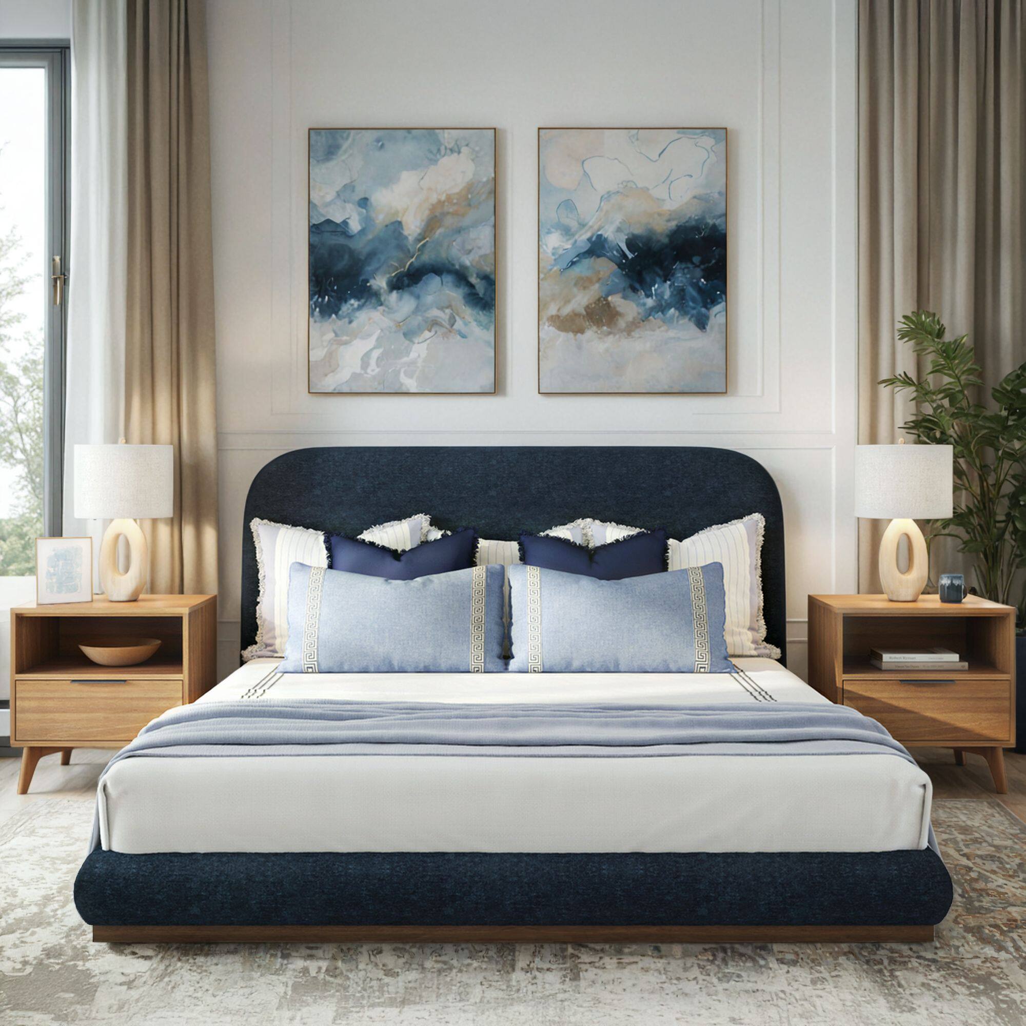 Alt View 9. Plank+Beam - Ashland Upholstered Bed (King), Indigo (PGY454-18) - Indigo.