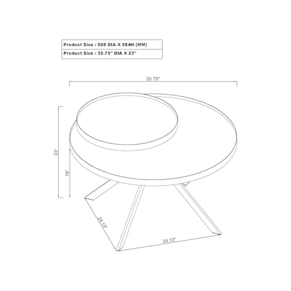 Product Size: 908 DIA x 584H (MM)  
Product Size: 35.75" DIA x 23"  

35.75"  
23"  
19"  
24.13"  
24.13"