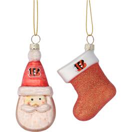 The Memory Company - Cincinnati Bengals Two-Pack Santa & Stocking Blown Glass Ornament Set - Multicolor