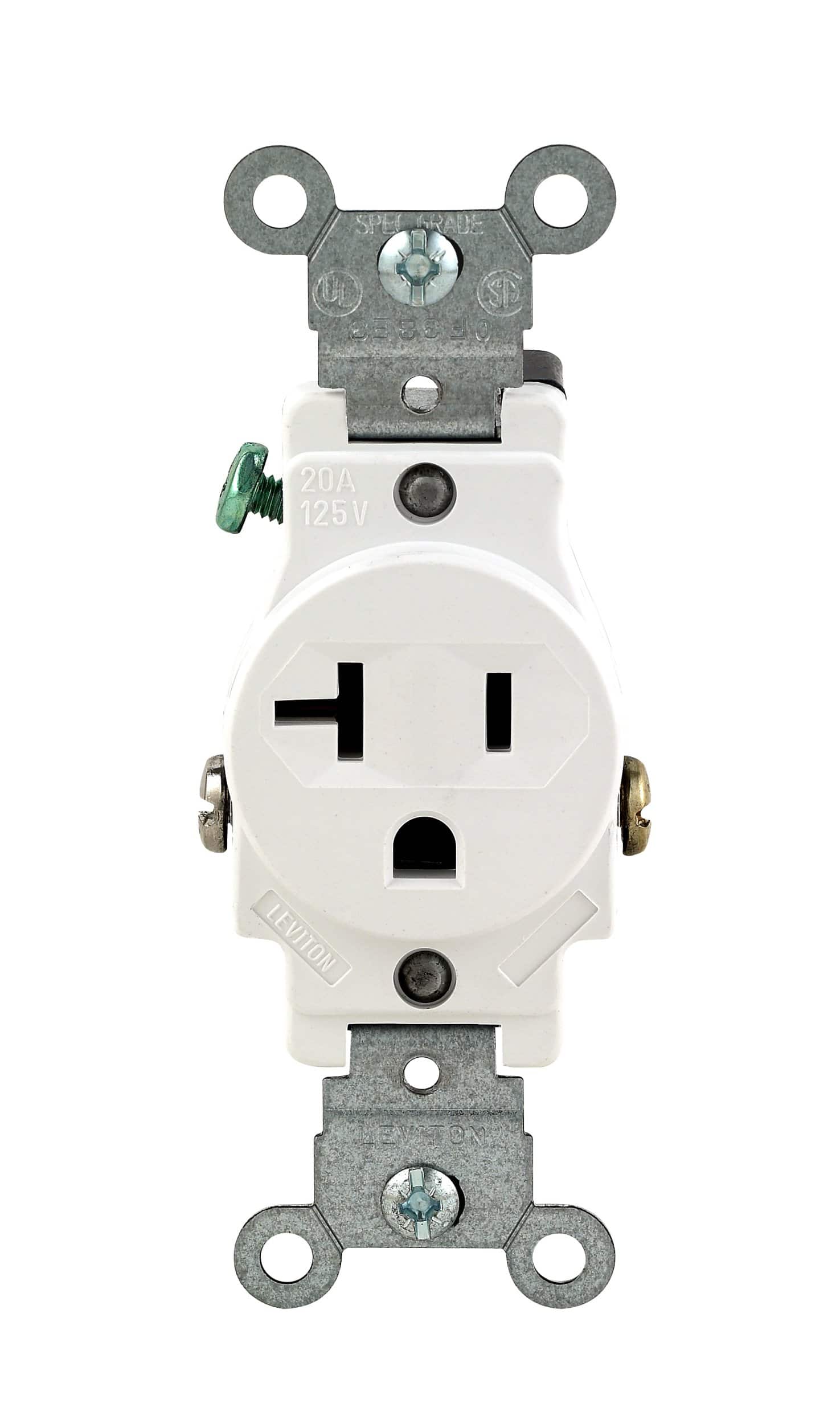 Leviton - 20 Amp Single Tamper-Resistant Commercial Receptacle, 125V, NEMA 5-20R, Model 5801-KWS - No Color