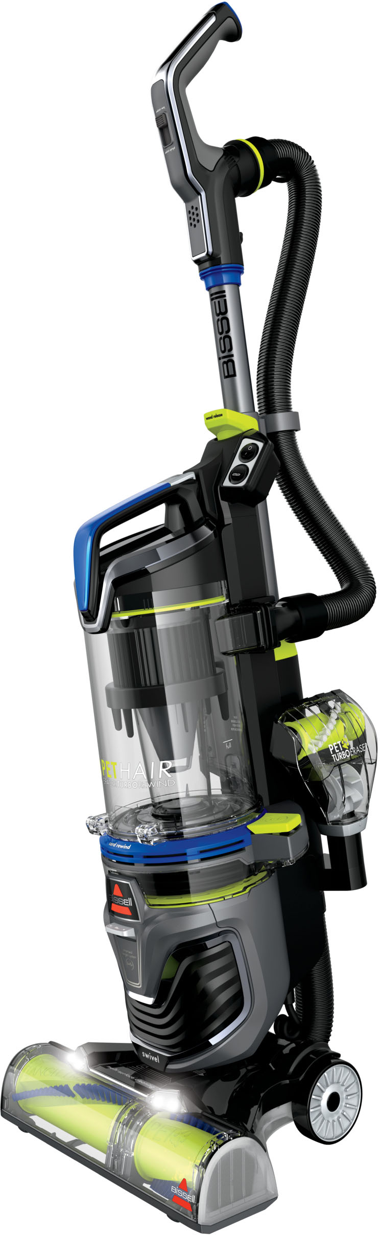 Angle View: BISSELL Pet Hair Eraser Turbo Rewind Upright Vacuum - Cobalt Blue and Electric Green
