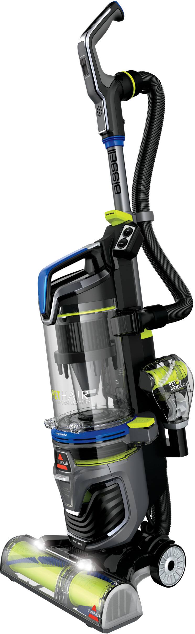 Angle. BISSELL - Pet Hair Eraser Turbo Rewind Upright Vacuum - Cobalt Blue and Electric Green.