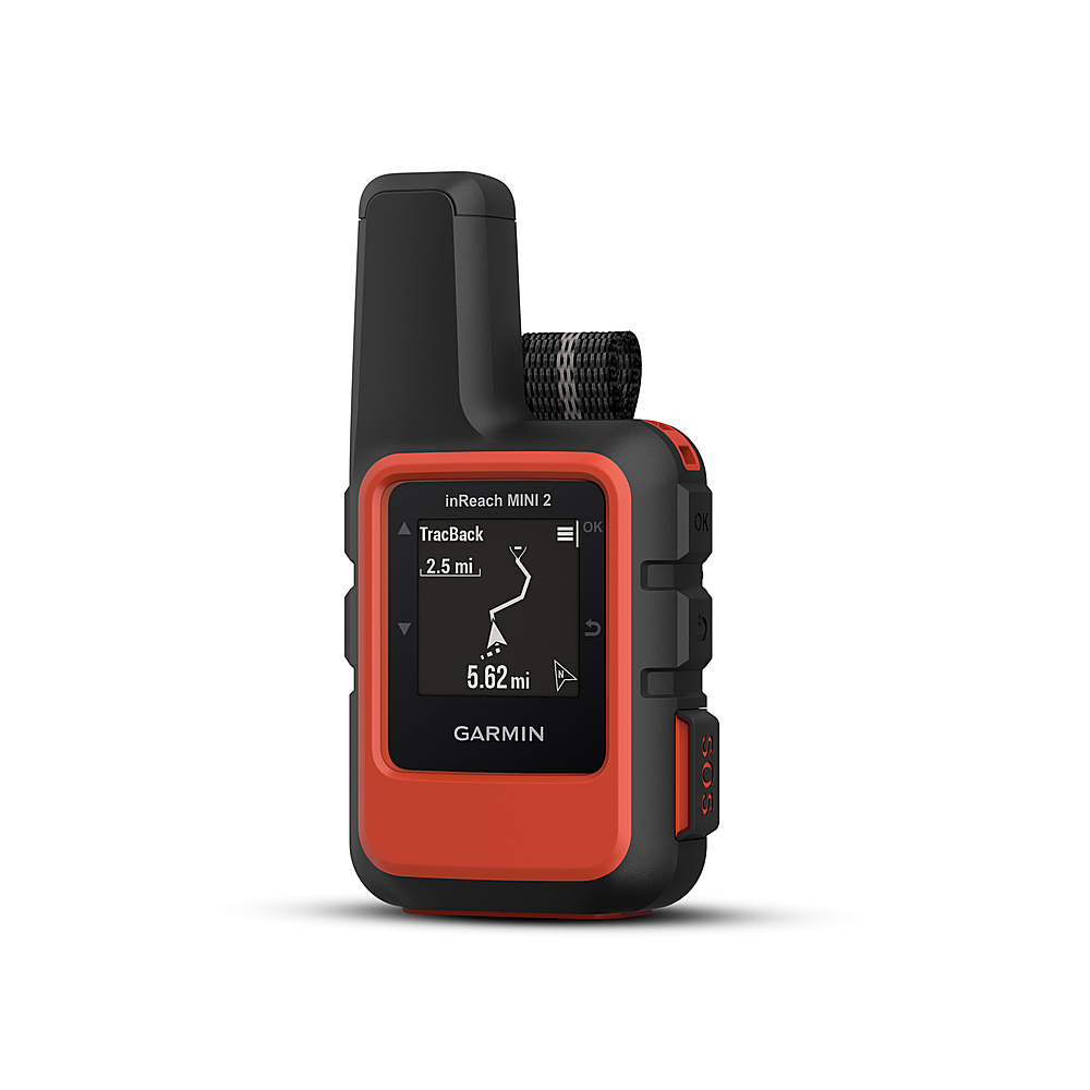 Left View: Garmin - inReach Mini 2 Compact Satellite Communicator 1.3" GPS with Built-In Bluetooth - Flame Red