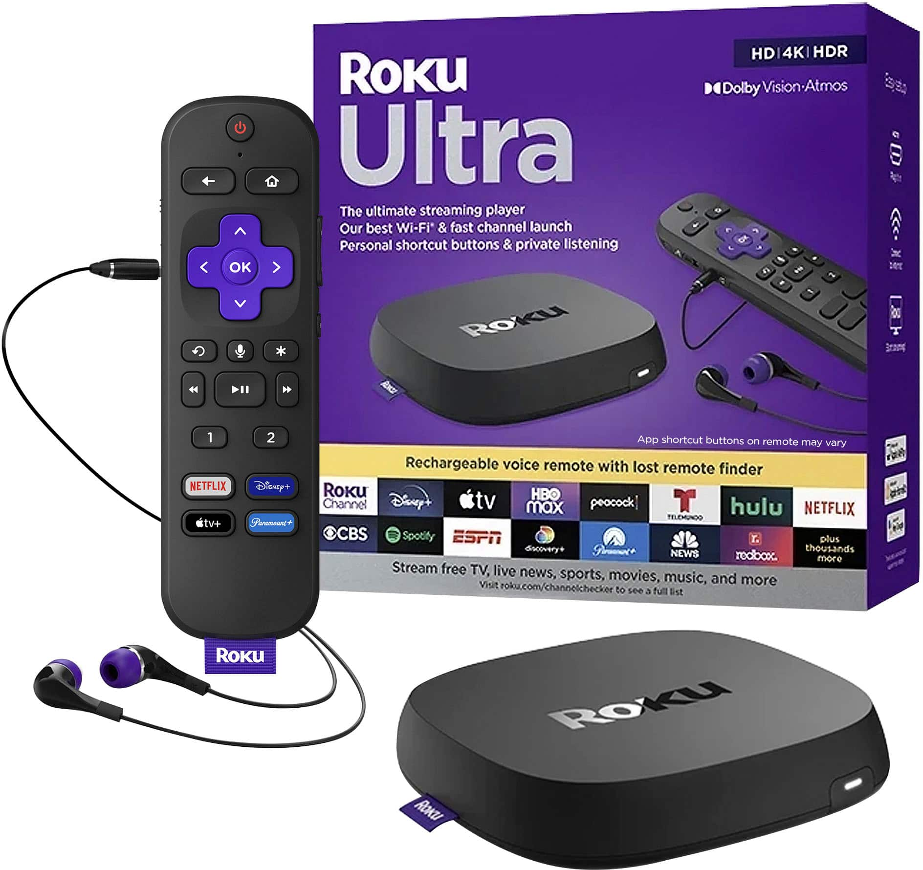 Roku Ultra 4K/HDR/Dolby Vision Streaming Device and Voice Remote Pro with  Rechargeable Battery Black 4802R - Best Buy