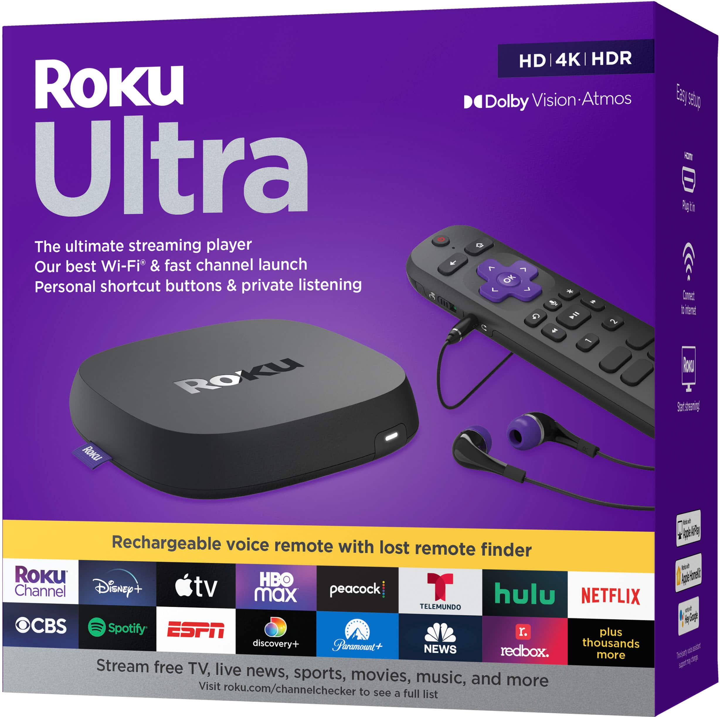 Roku Ultra 4K/HDR/Dolby Vision Streaming Device and Voice Remote Pro with  Rechargeable Battery Black 4802R - Best Buy