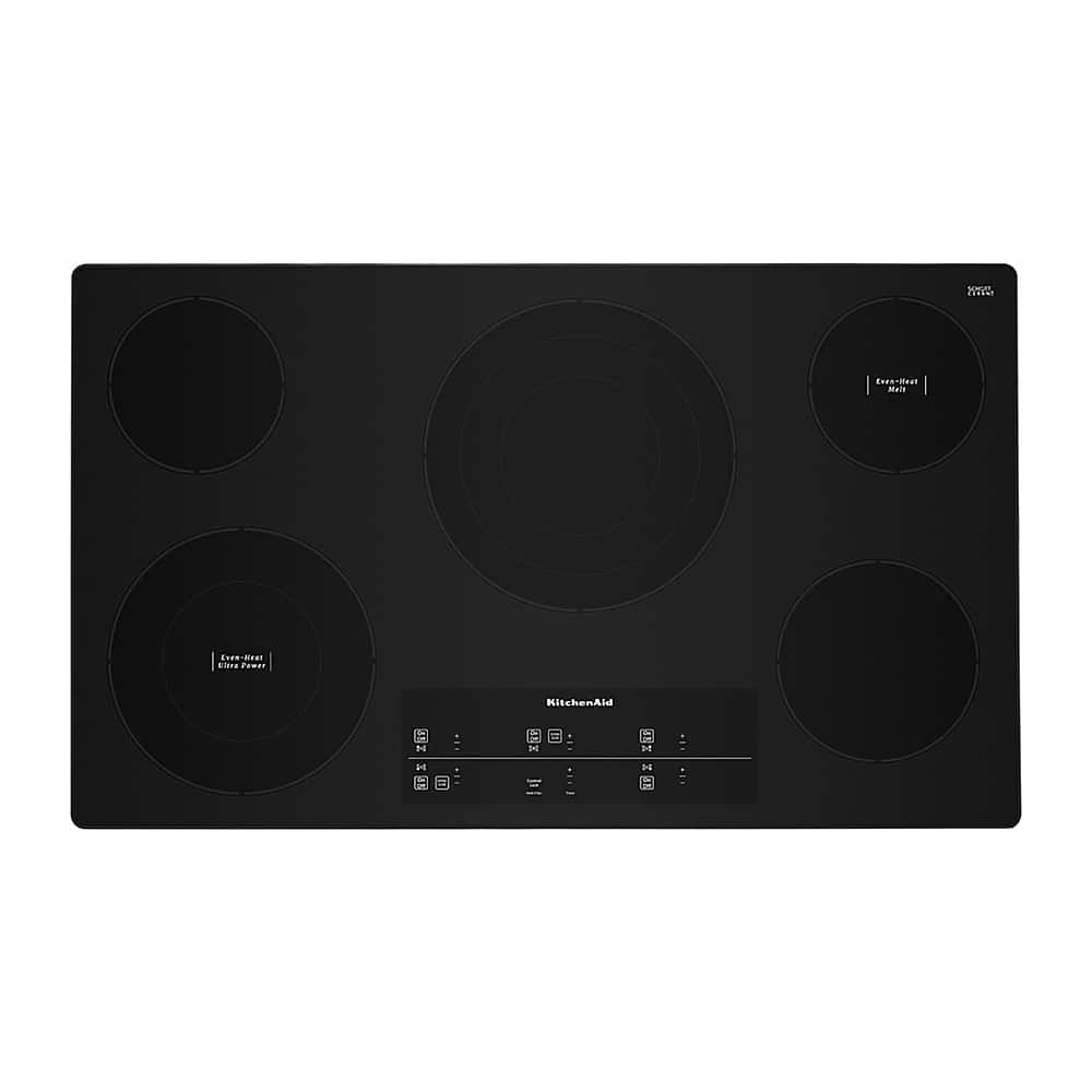 Front. KitchenAid - 36" Built-In Electric Cooktop with 5 Burners and 10''/6'' Even-Heat Ultra Power Element with Simmer Setting - Black.
