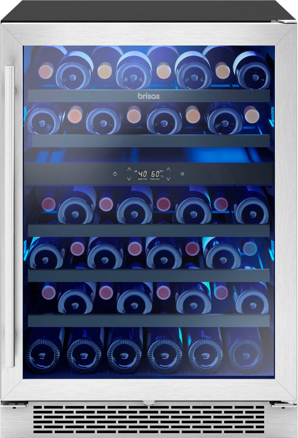 Front. Zephyr - Brisas 46 Bottle Dual Zone Under Counter Wine Cooler - Stainless Steel + Glass.