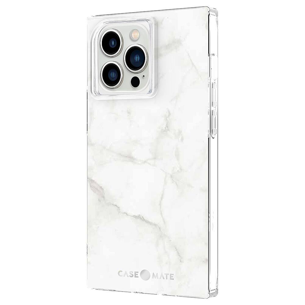 Left View: Case-Mate - Blox Softshell Case for iPhone 13 Pro - White Marble