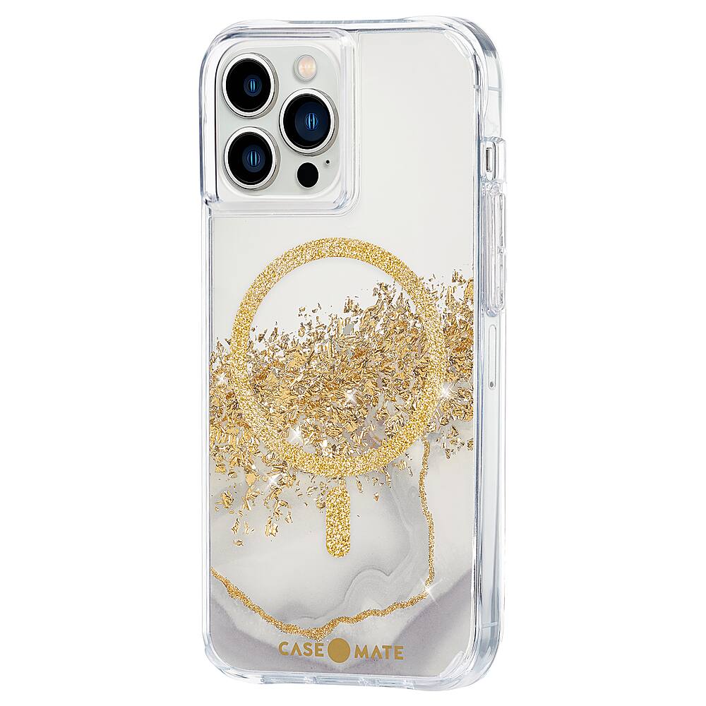 Left View: Case-Mate - Karat Marble Hardshell Case w/ MagSafe w/ Antimicrobial for iPhone 13 Pro Max - Gold