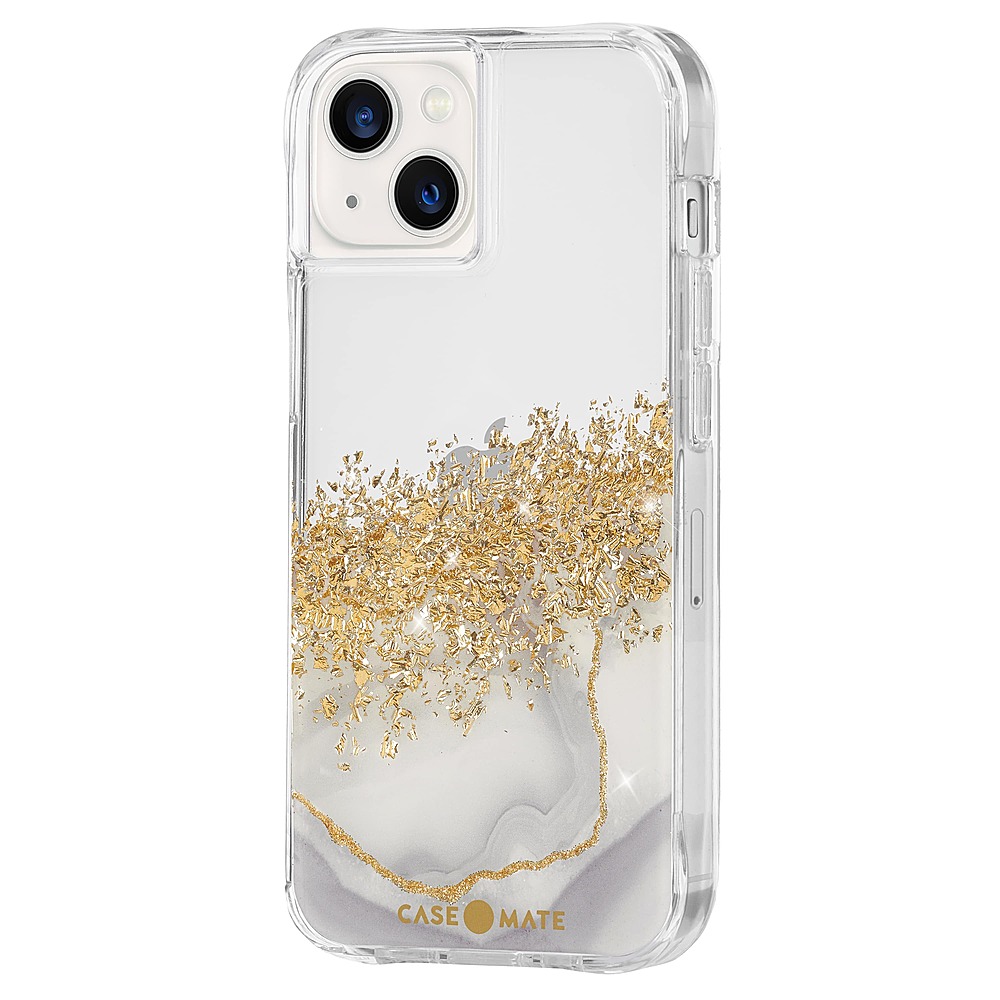 Left View: Case-Mate - Karat Marble Hardshell Case w/ Antimicrobial for iPhone 13 - Gold