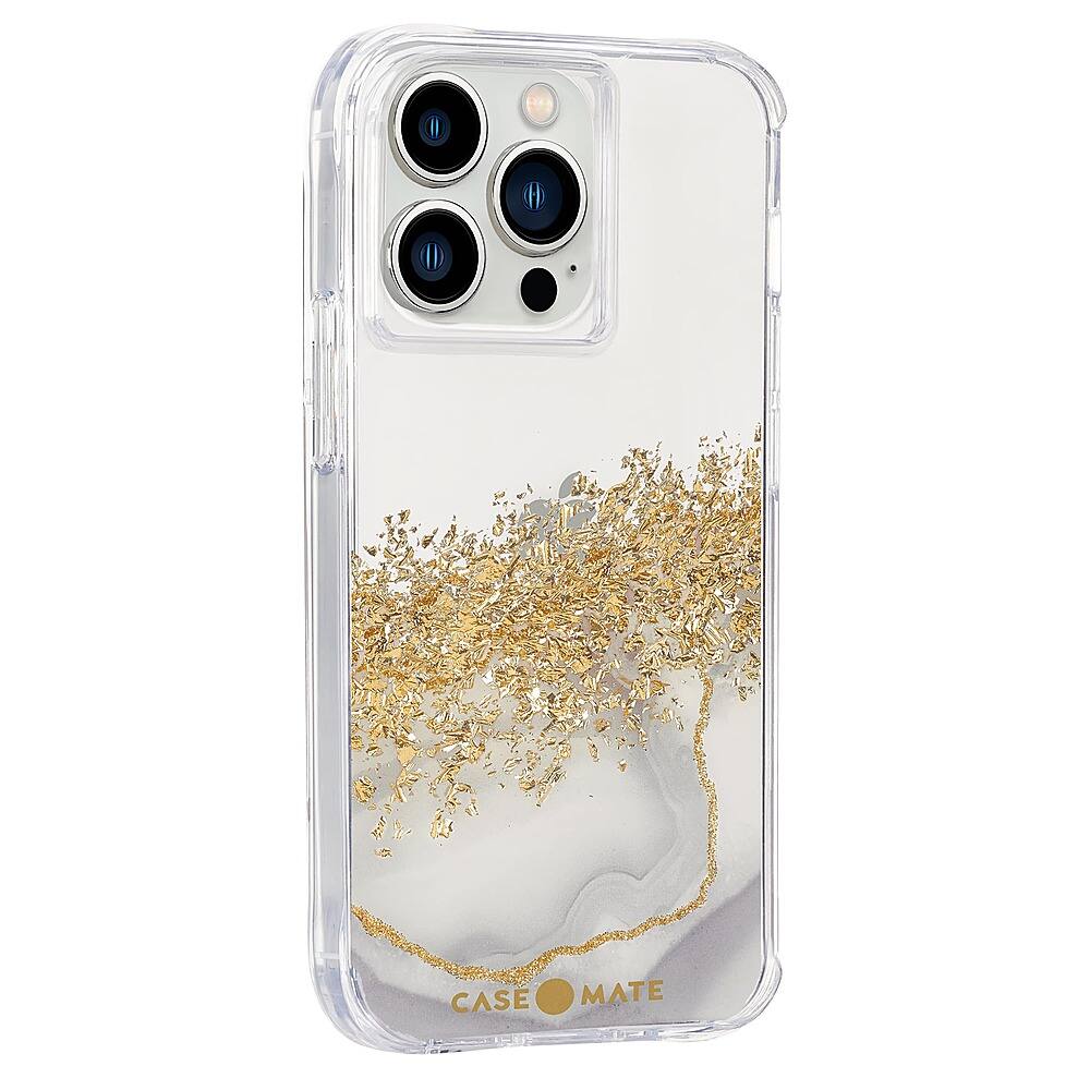 Angle View: Case-Mate - Karat Marble Hardshell Case w/ Antimicrobial for iPhone 13 Pro - Gold