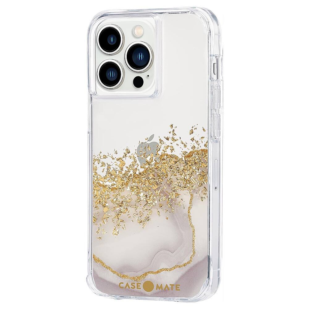 Left View: Case-Mate - Karat Marble Hardshell Case w/ Antimicrobial for iPhone 13 Pro - Gold