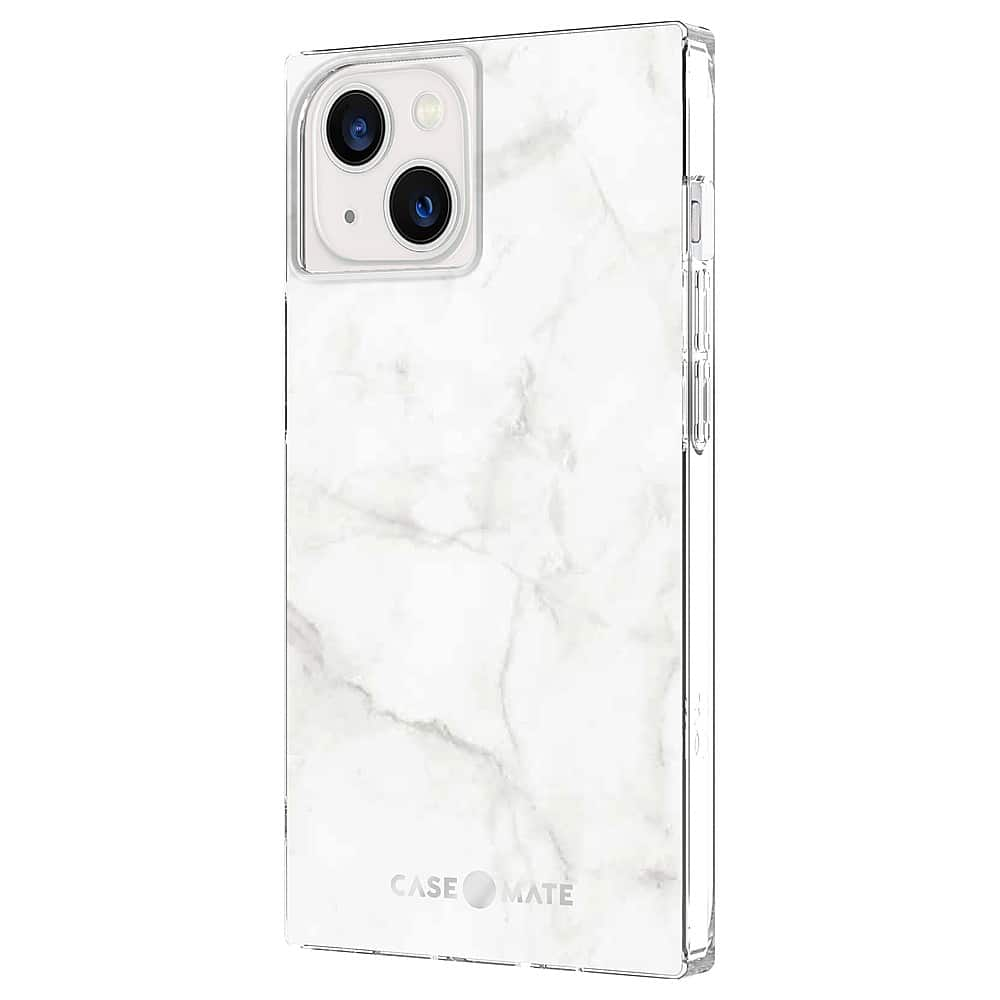 Left View: Case-Mate - Blox Softshell Case for iPhone 13 - White Marble