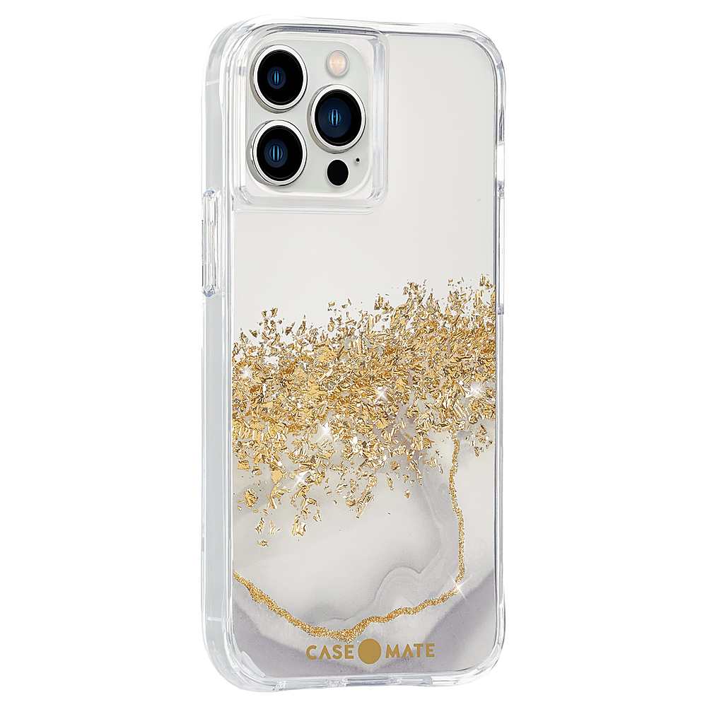 Angle View: Case-Mate - Karat Marble Hardshell Case w/ Antimicrobial for iPhone 13 Pro Max - Gold