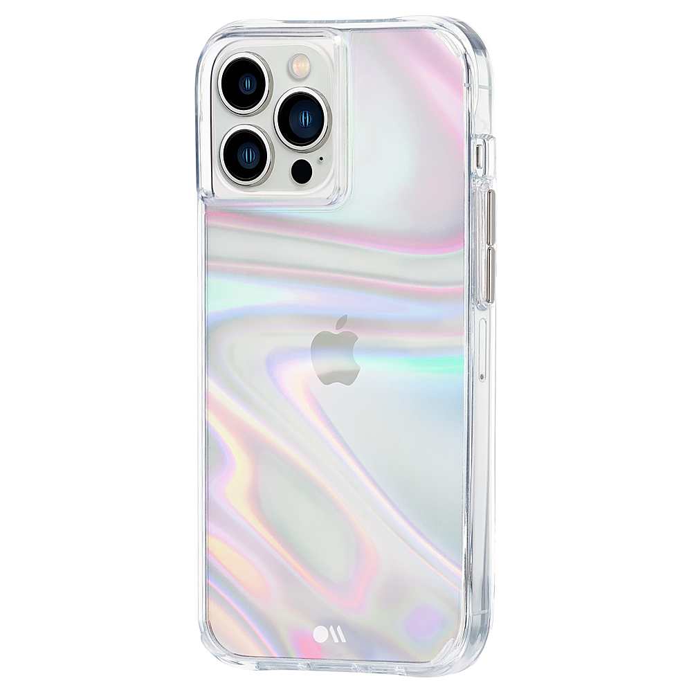 Left View: Case-Mate - Soap Bubble Hardshell Case w/ Antimicrobial for iPhone 13 Pro Max - Iridescent