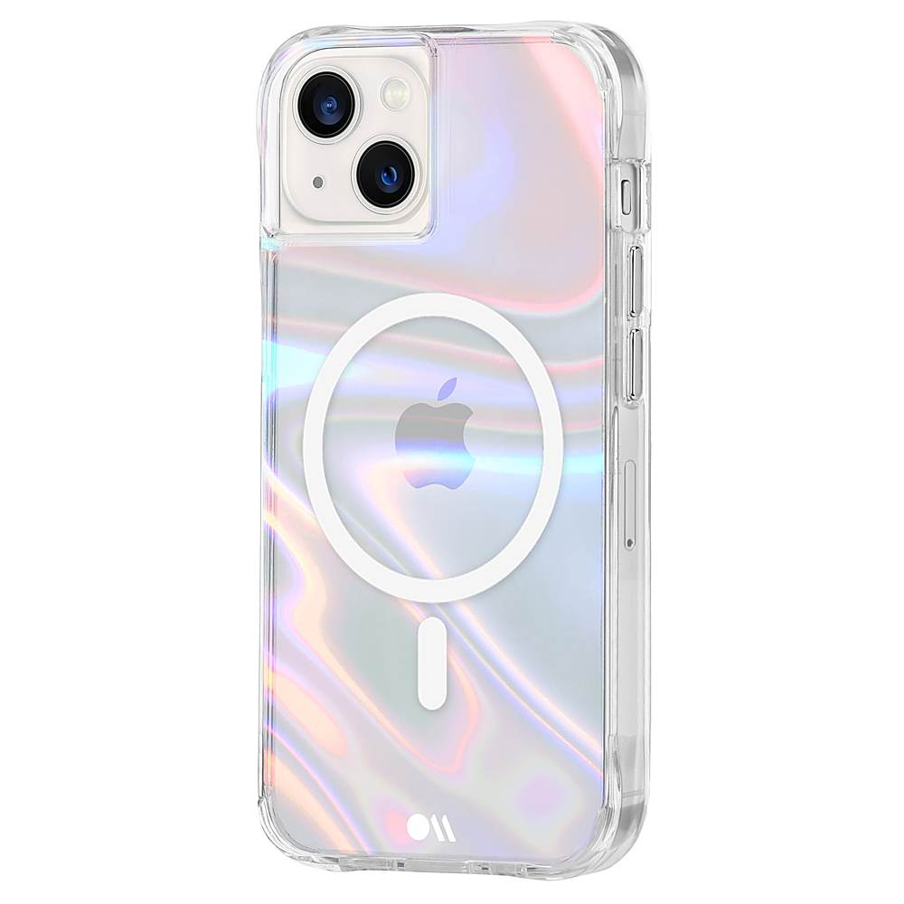 Left View: Case-Mate - Soap Bubble Carrying Case With Micropel For Apple iPhone 12 Pro Max - Iridescent