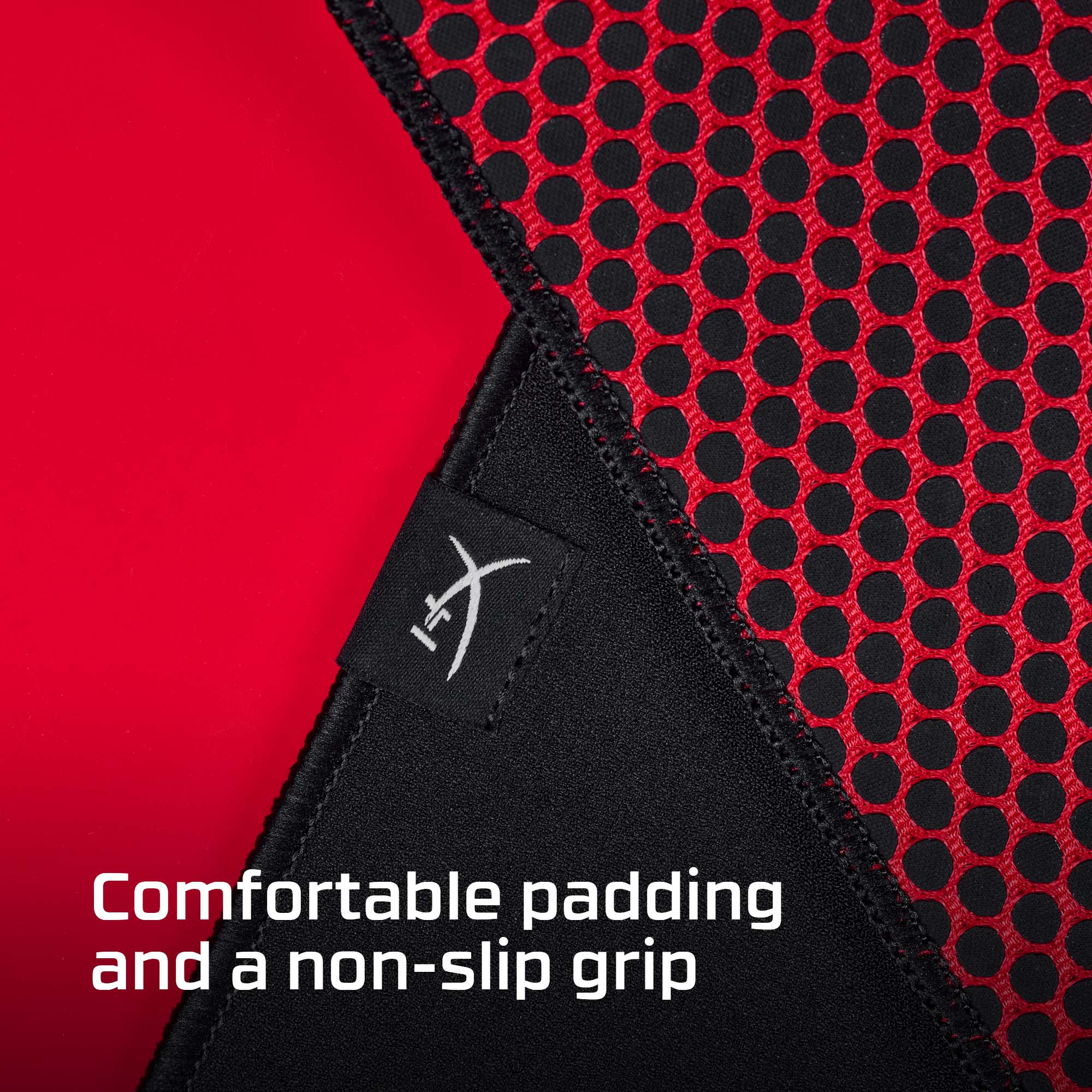 The text on the image reads, "Comfortable padding and a non-slip grip."