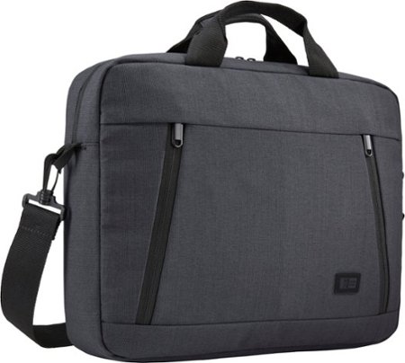Case Logic - Ashton 14” Laptop Attaché Briefcase with Padded Interior, Zippered Pocket for Accessories, Shoulder Strap & Handles - Dark Gray