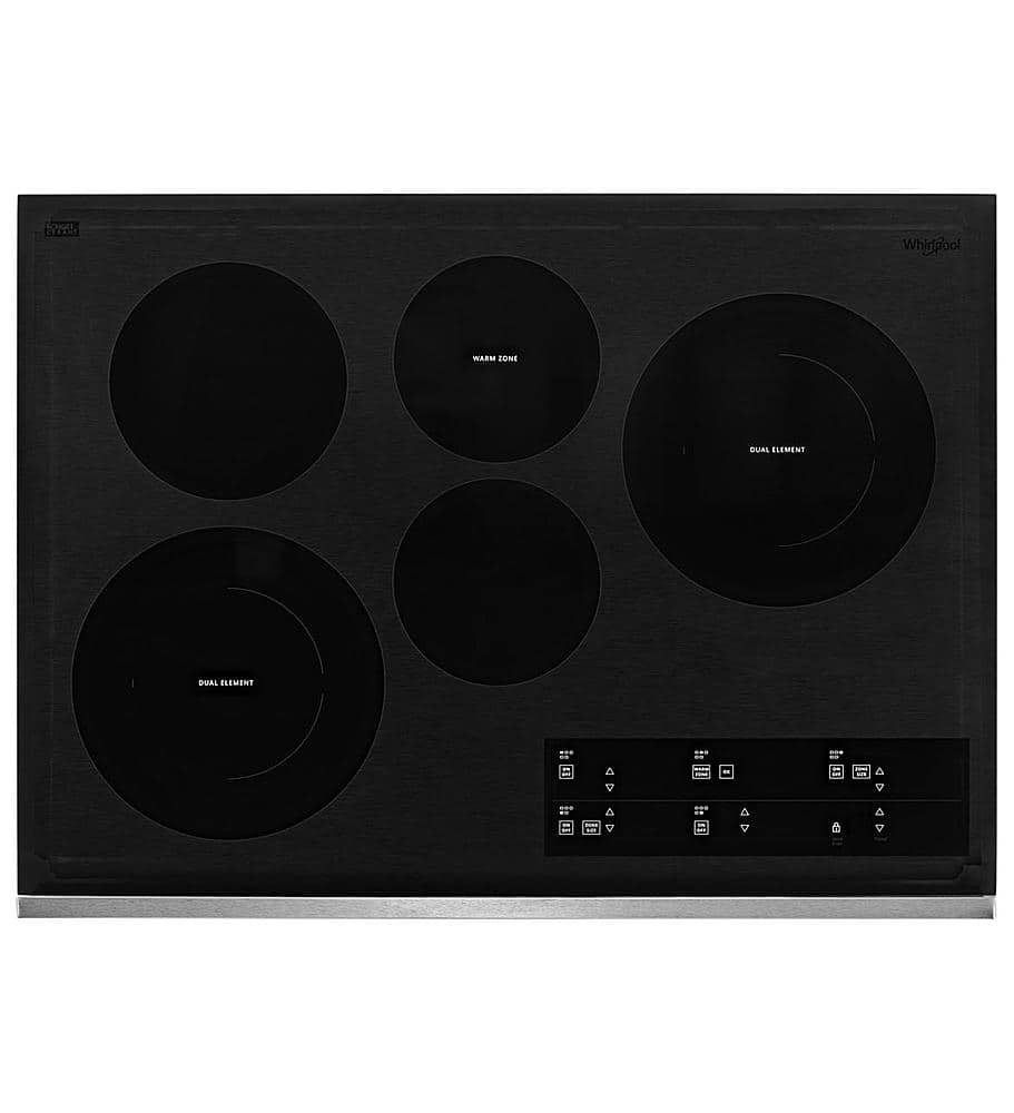 Whirlpool - 30" Built-In Electric Cooktop with 5 Burners and FlexHeat Dual Radiant Element - Black Stainless Steel - Front_Zoom