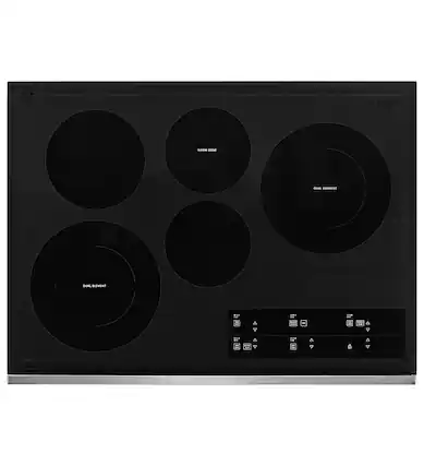 Front. Whirlpool - 30" Built-In Electric Cooktop with 5 Burners and FlexHeat Dual Radiant Element - Black stainless steel.